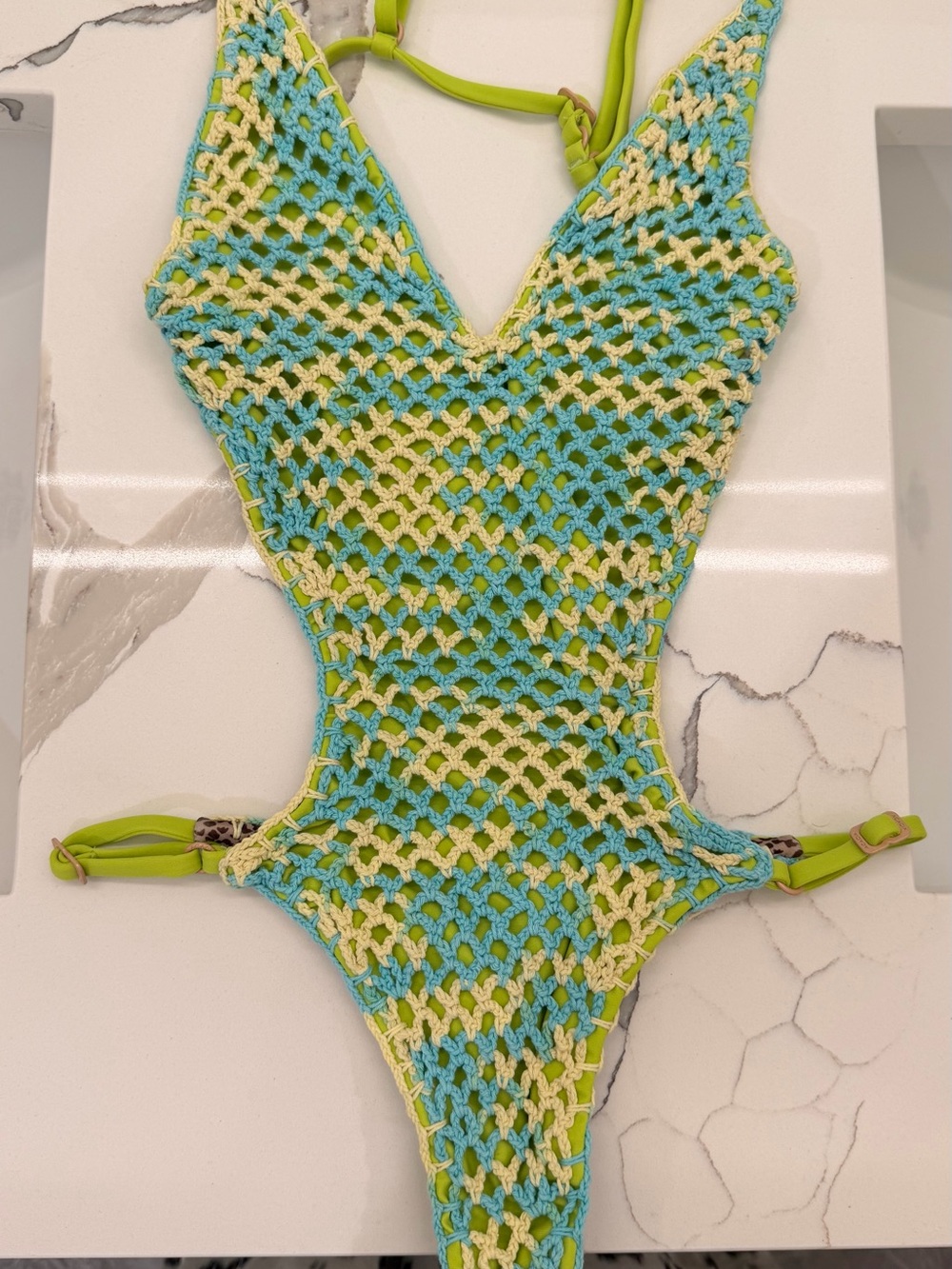 acacia swimwear Lime Green & Aqua Crochet One-Piece Swimsuit